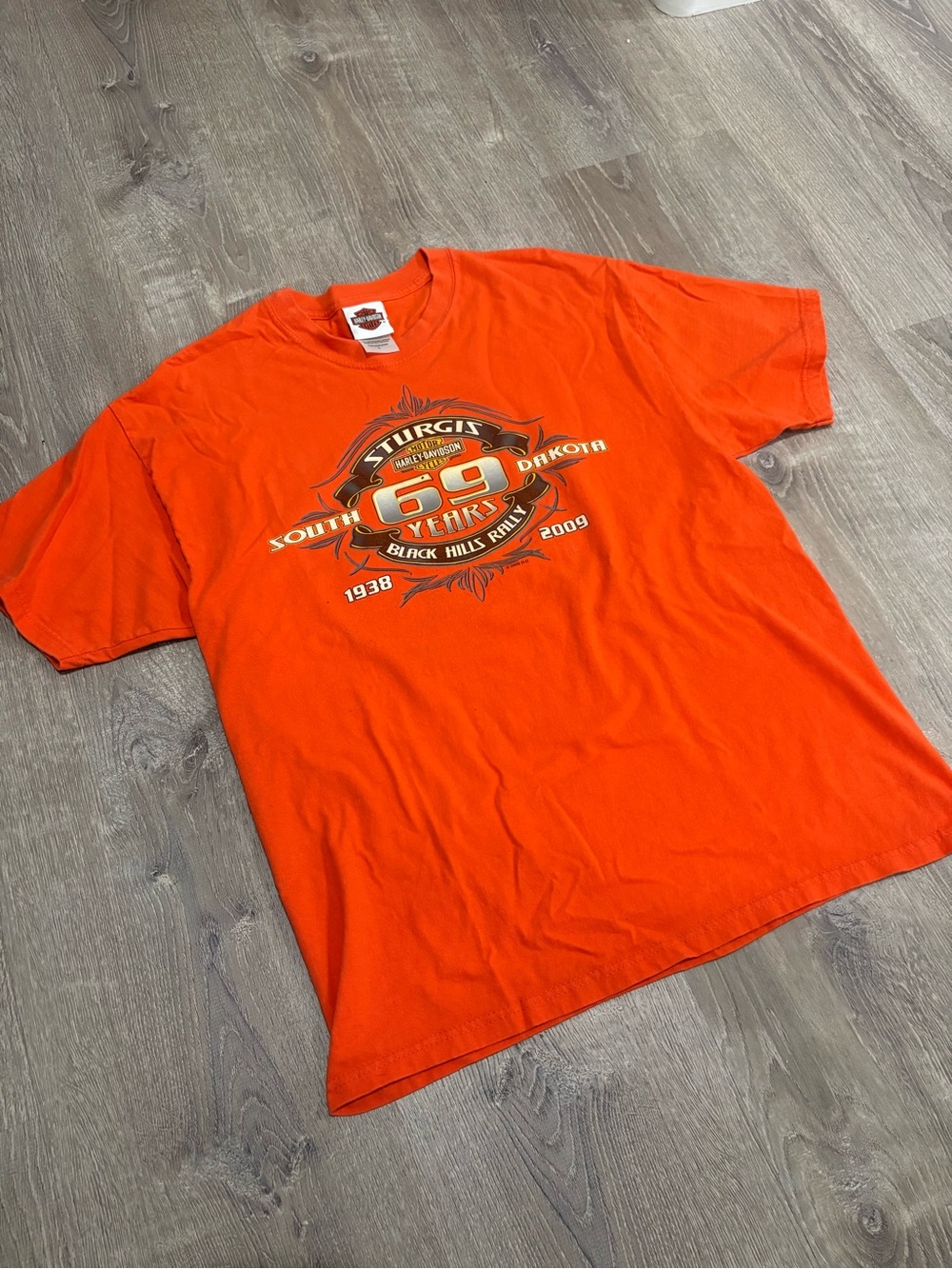 Harley Davidson 69th Anniversary Orange Graphic Short Sleeve Tee